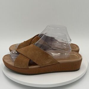 Vionic Hayden Suede Women's Size 10 Slides Platform Sandals Leather Toffee Brown